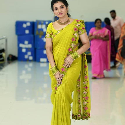 Designer Saree With Cut Work