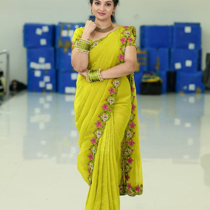 Designer Saree With Cut Work