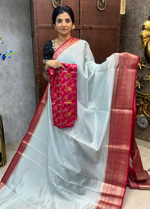 Chiniya Silk with 2 Blouses Contrast Blouse with Banarasi Blouse