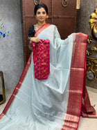 Chiniya Silk with 2 Blouses Contrast Blouse with Banarasi Blouse