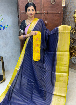 Chiniya Silk with 2 Blouses Contrast Blouse with Banarasi Blouse