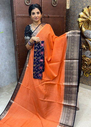 Chiniya Silk with 2 Blouses Contrast Blouse with Banarasi Blouse