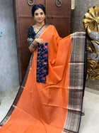 Chiniya Silk with 2 Blouses Contrast Blouse with Banarasi Blouse
