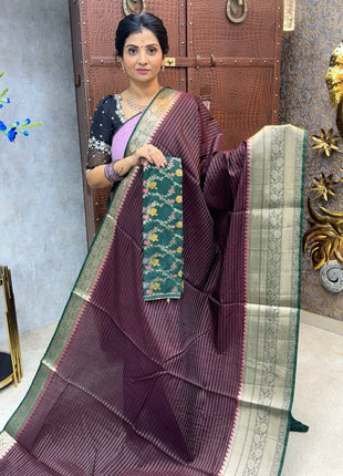 Chiniya Silk with 2 Blouses Contrast Blouse with Banarasi Blouse