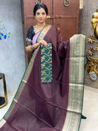 Chiniya Silk with 2 Blouses Contrast Blouse with Banarasi Blouse