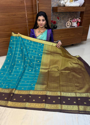 Premium Kanchi Gold Zari Coffee Brown Border