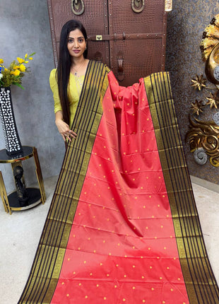 Vaira Oosi Golden Zari With Coffee Brown Border
