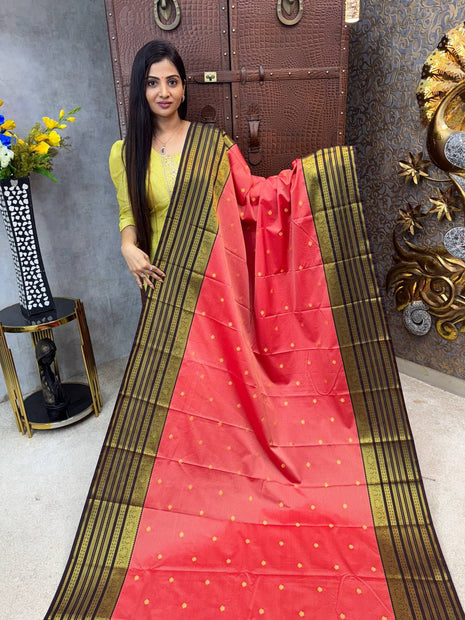 Vaira Oosi Golden Zari With Coffee Brown Border