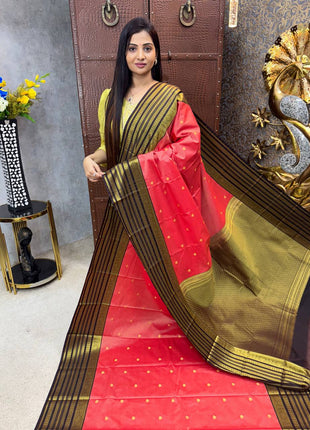 Vaira Oosi Golden Zari With Coffee Brown Border