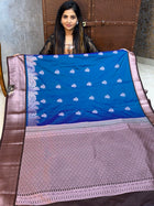 Premium Kanchi Silver Zari Coffee Brown Border