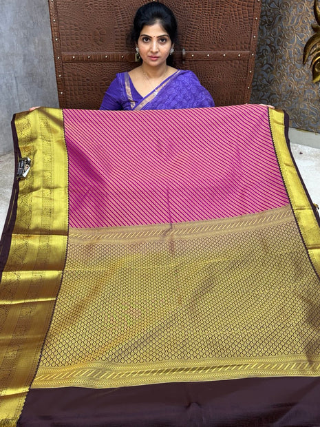 Premium Kanchi Gold Zari Coffee Brown Border
