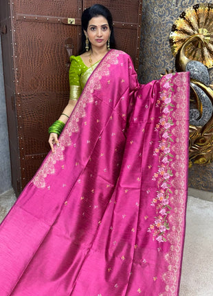 Pure Tussar Silk with Embroidery