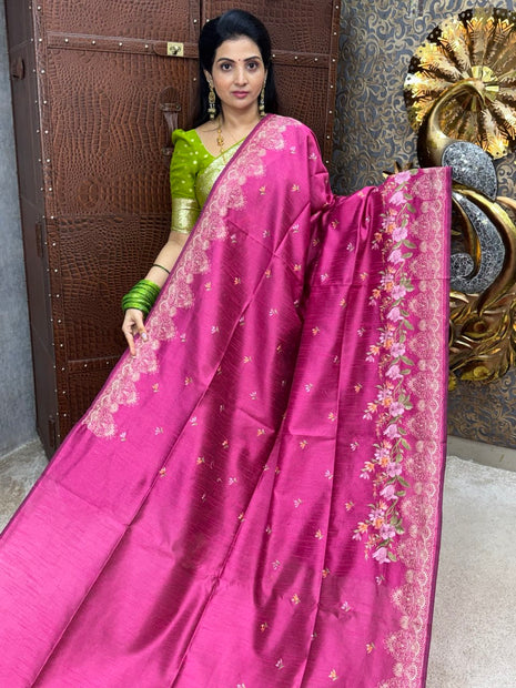 Pure Tussar Silk with Embroidery