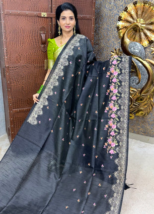 Pure Tussar Silk with Embroidery