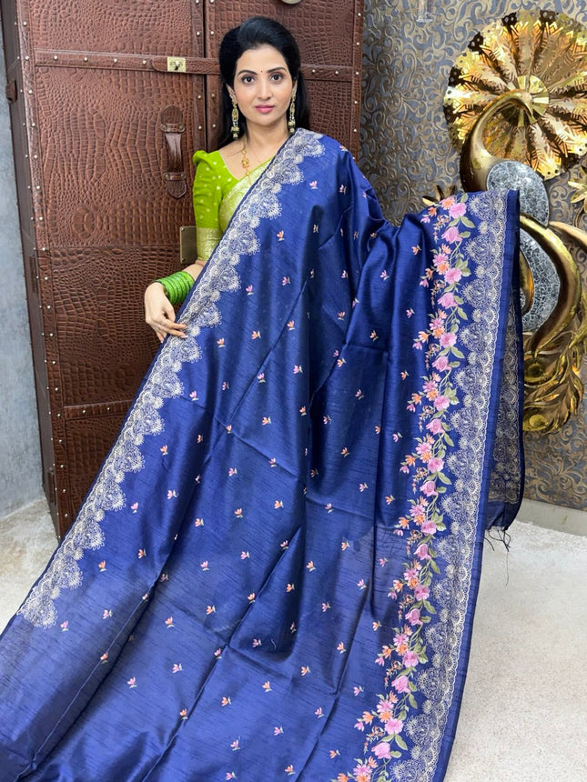 Pure Tussar Silk with Embroidery