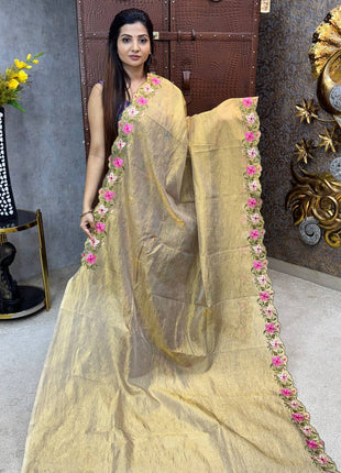 Crushed Tissue Silk with Embroidery