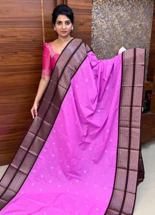 Premium Kanchi Silver Zari Coffee Brown Border