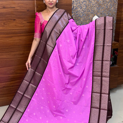 Premium Kanchi Silver Zari Coffee Brown Border