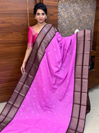 Premium Kanchi Silver Zari Coffee Brown Border