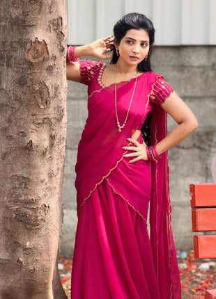 Georgette Half Saree (Stitched Skirt, Unstitched Blouse)