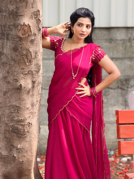 Georgette Half Saree (Stitched Skirt, Unstitched Blouse)