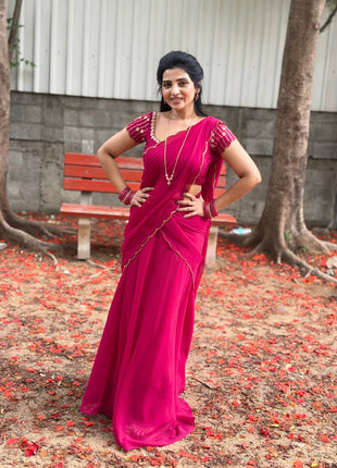 Georgette Half Saree (Stitched Skirt, Unstitched Blouse)