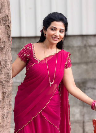 Georgette Half Saree (Stitched Skirt, Unstitched Blouse)