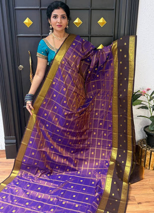 Premium Kanchi Gold Zari Coffee Brown Border