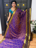 Premium Kanchi Gold Zari Coffee Brown Border