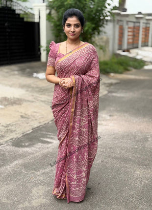 Cotton With (Bagru Dabu Print Saree)
