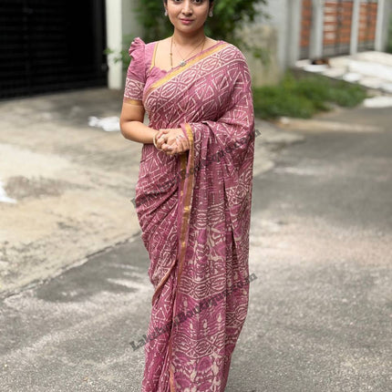 Cotton With (Bagru Dabu Print Saree)