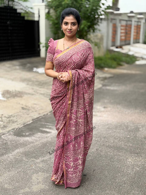 Cotton With (Bagru Dabu Print Saree)