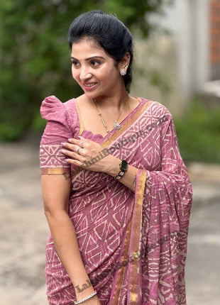 Cotton With (Bagru Dabu Print Saree)