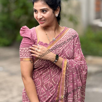 Cotton With (Bagru Dabu Print Saree)