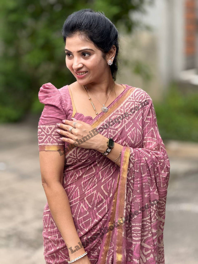 Cotton With (Bagru Dabu Print Saree)