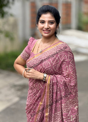 Cotton With (Bagru Dabu Print Saree)