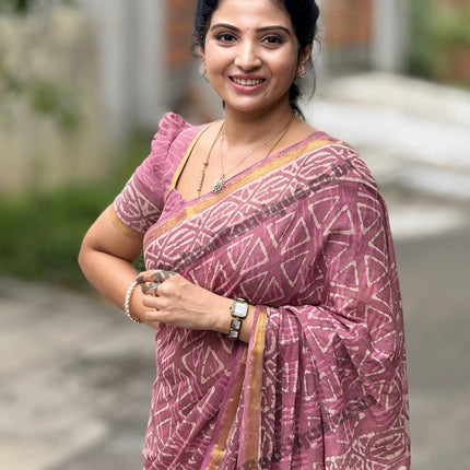 Cotton With (Bagru Dabu Print Saree)