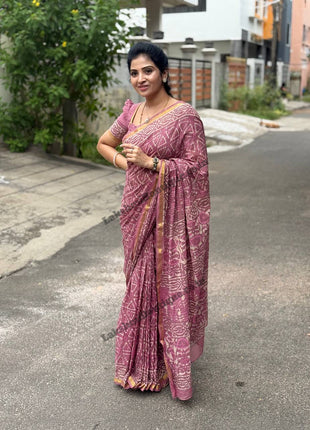 Cotton With (Bagru Dabu Print Saree)