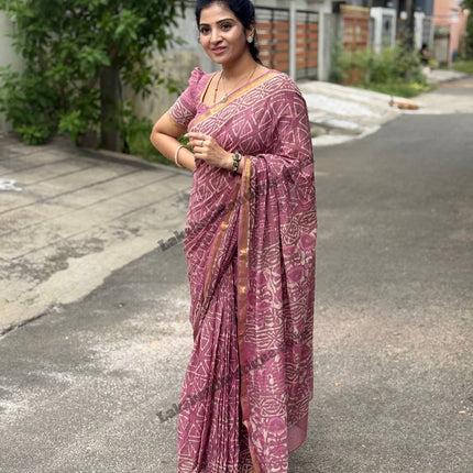 Cotton With (Bagru Dabu Print Saree)