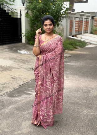 Cotton With (Bagru Dabu Print Saree)
