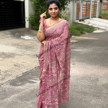 Cotton With (Bagru Dabu Print Saree)