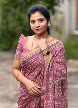 Cotton With (Bagru Dabu Print Saree)