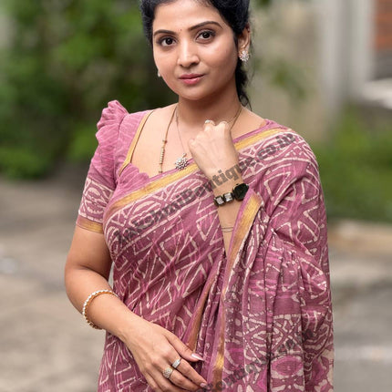 Cotton With (Bagru Dabu Print Saree)