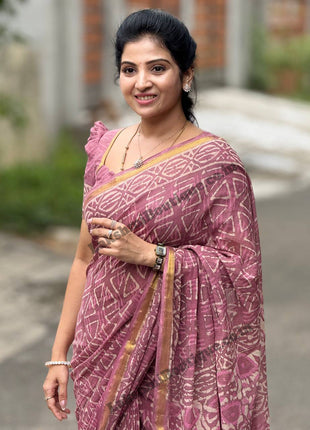 Cotton With (Bagru Dabu Print Saree)
