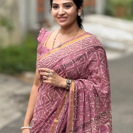 Cotton With (Bagru Dabu Print Saree)
