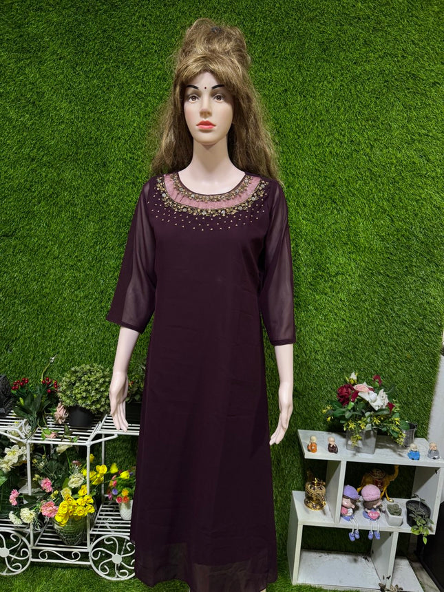 Georgette Jewel Neck Kurtis