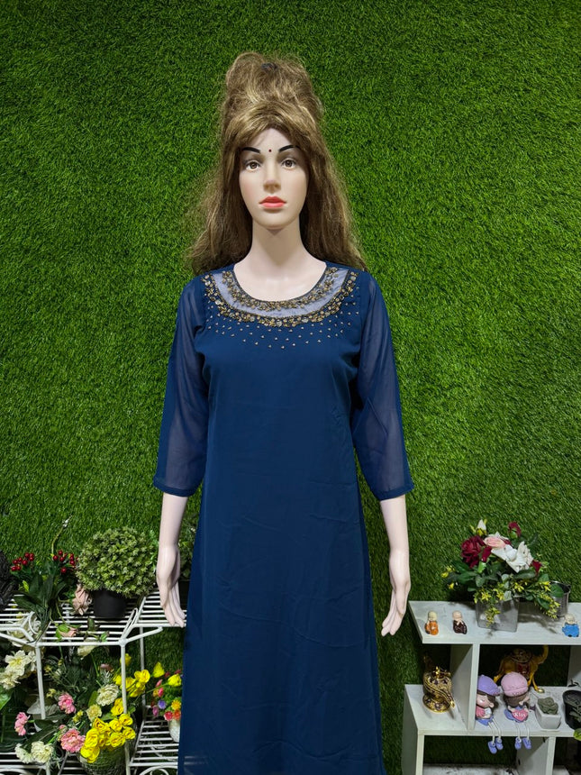 Georgette Jewel Neck Kurtis