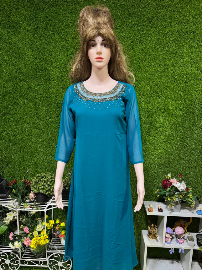 Georgette Jewel Neck Kurtis