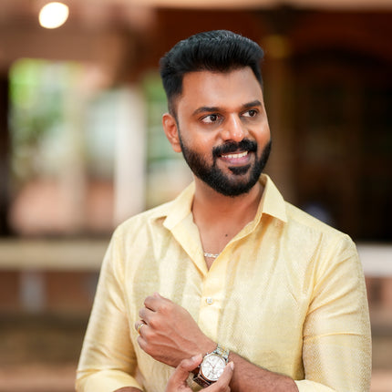 Pure Silk Designer Gold Shirt & Dhoti