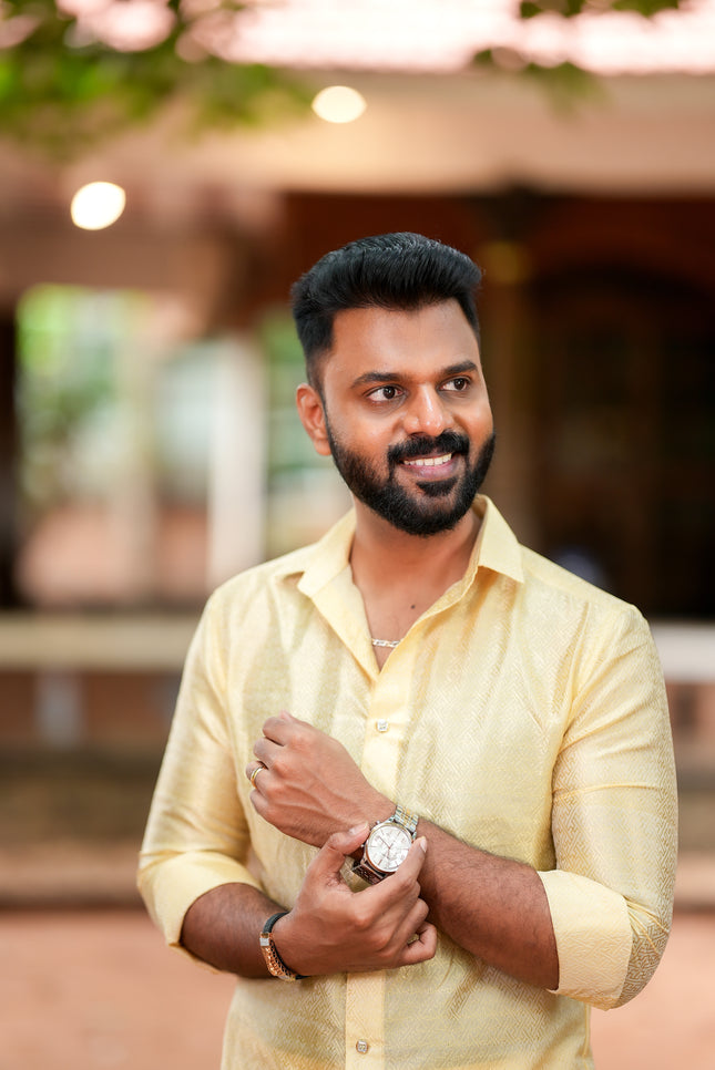 Pure Silk Designer Gold Shirt & Dhoti